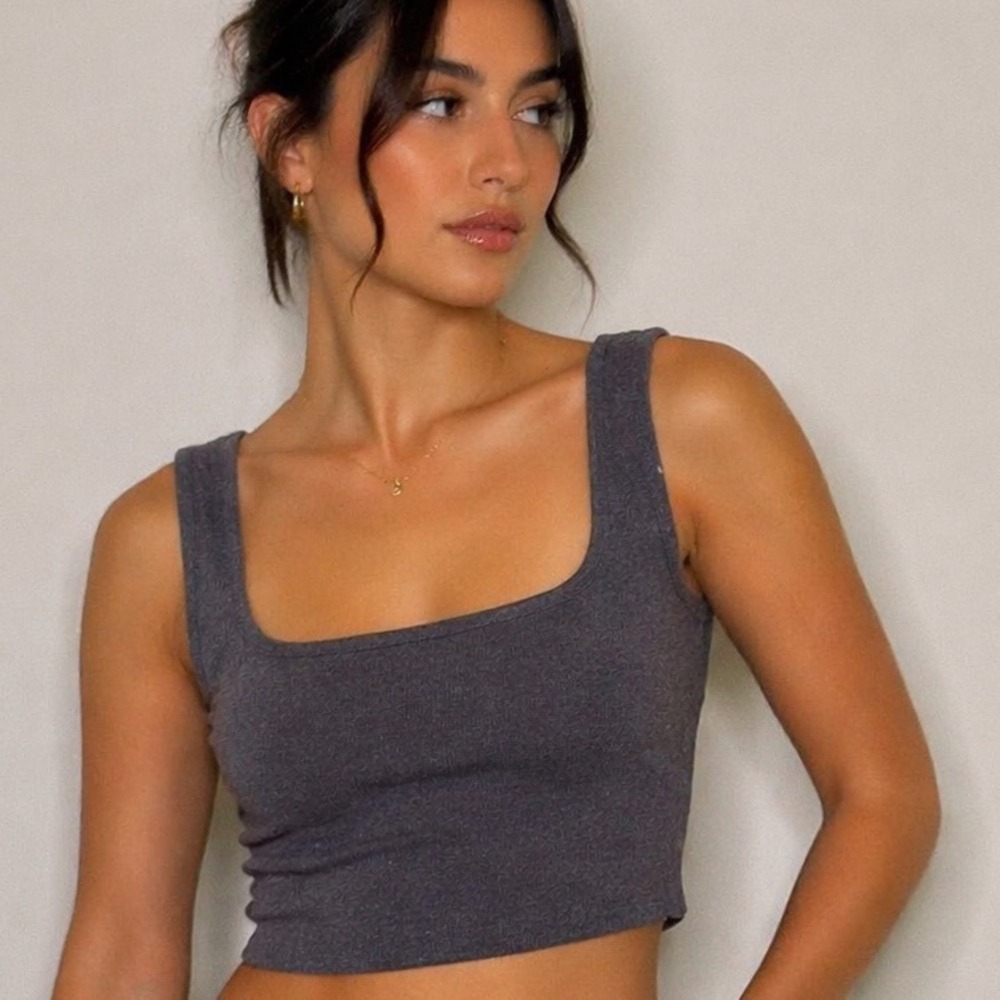 Zara Tank Top Cropped Square Neck Charcoal Grey Small